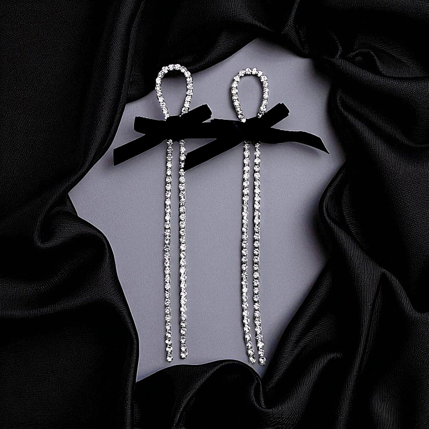 White Stone Black Bow Fancy Earrings Black Earrings Ear Rings Earrings party Trincket Jewellry Jewelry Jewellery