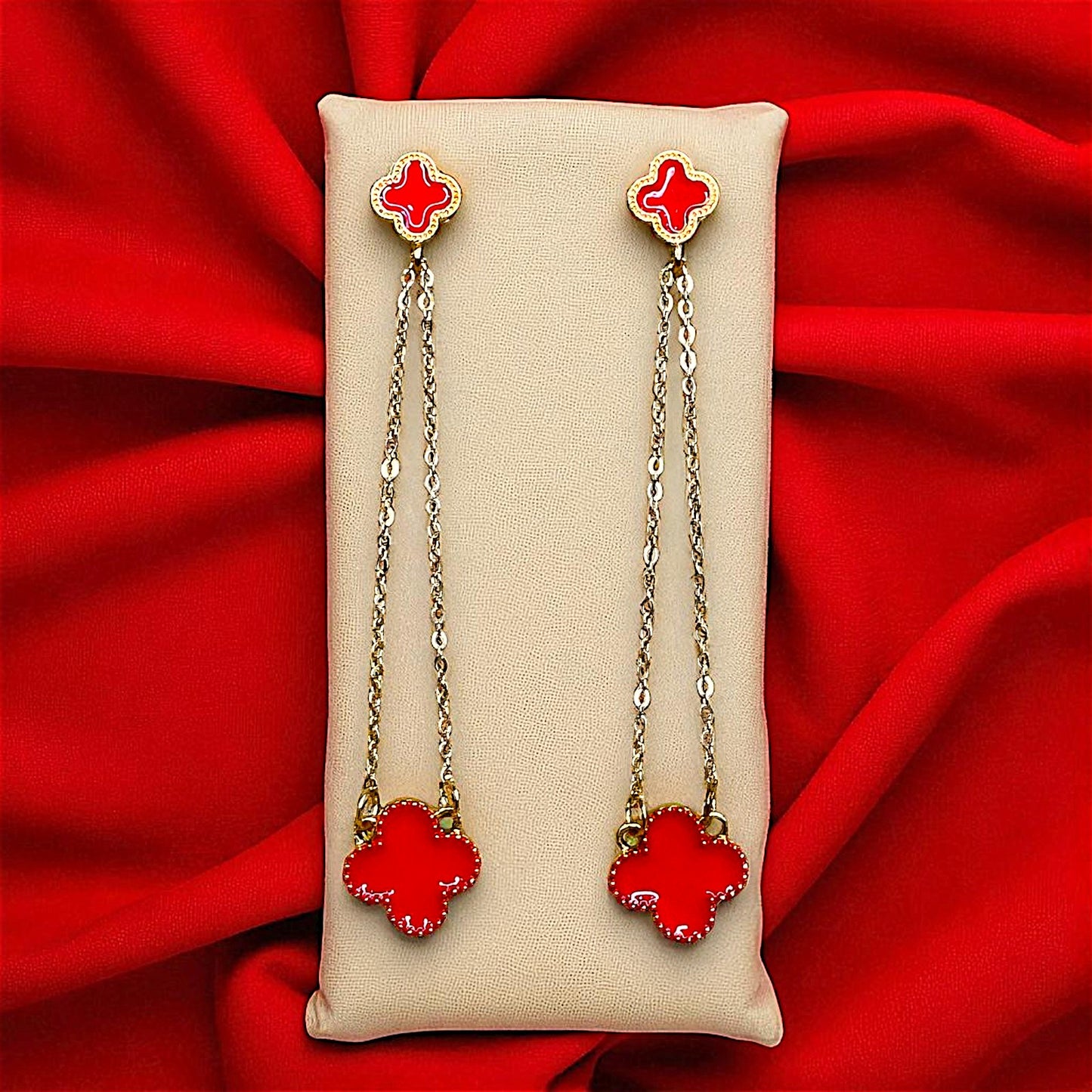 4 Petal Danglers Red Earrings Ear Rings Earrings ethnic party Trincket Jewellry Jewelry Jewellery