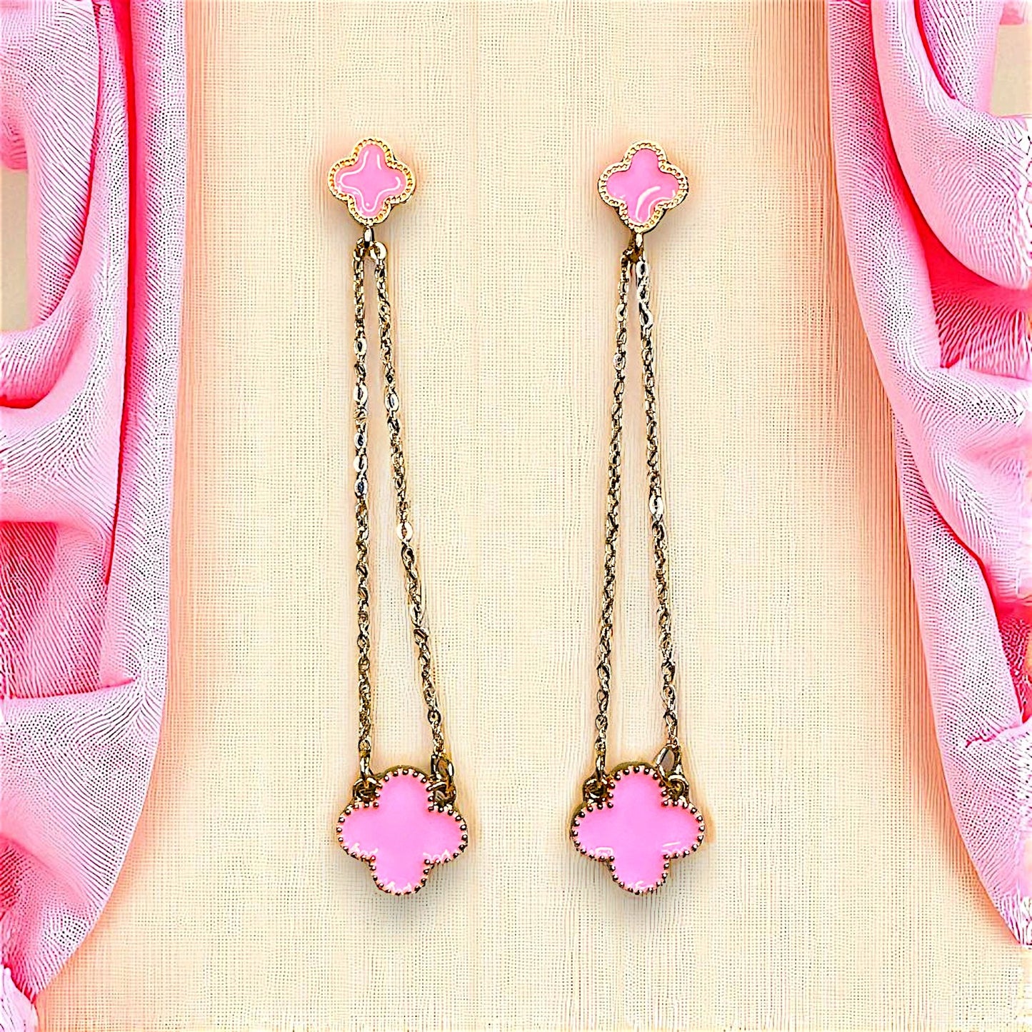 4 Petal Danglers Pink Earrings Ear Rings Earrings ethnic party Trincket Jewellry Jewelry Jewellery