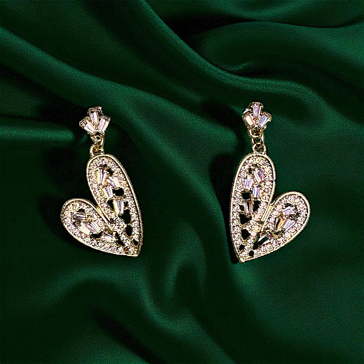 American Diamond Heart Shaped Golden Earrings Gold Earrings AD Ear Rings Earrings party Trincket Jewellry Jewelry Jewellery