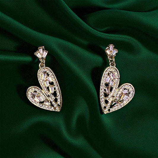 American Diamond Heart Shaped Golden Earrings Gold Earrings AD Ear Rings Earrings party Trincket Jewellry Jewelry Jewellery