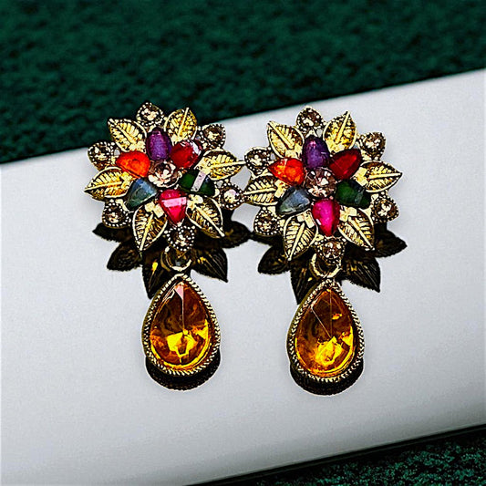 Colored Stones Flower Earrings Yellow Earrings casuals Ear Rings Earrings ethnic office party Trincket Jewellry Jewelry Jewellery