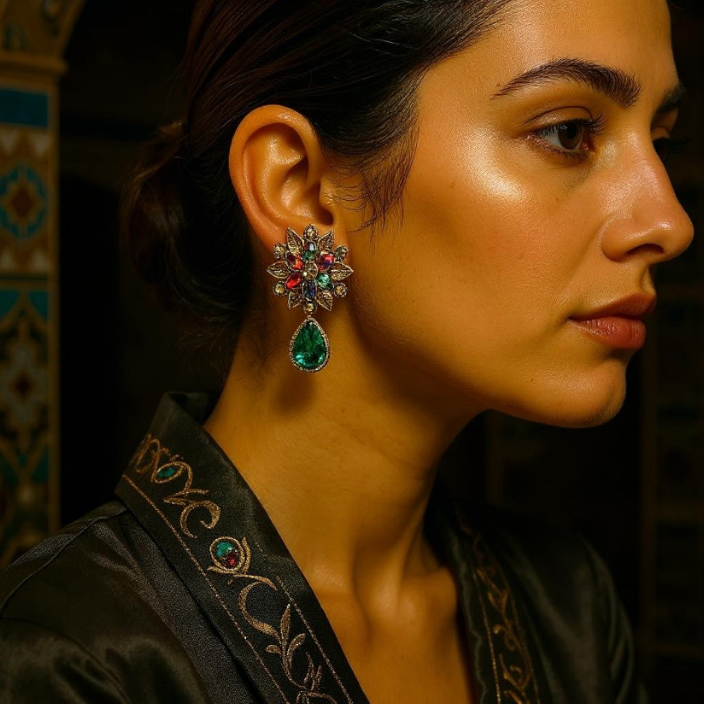 Colored Stones Flower Earrings Earrings casuals Ear Rings Earrings ethnic office party Trincket Jewellry Jewelry Jewellery