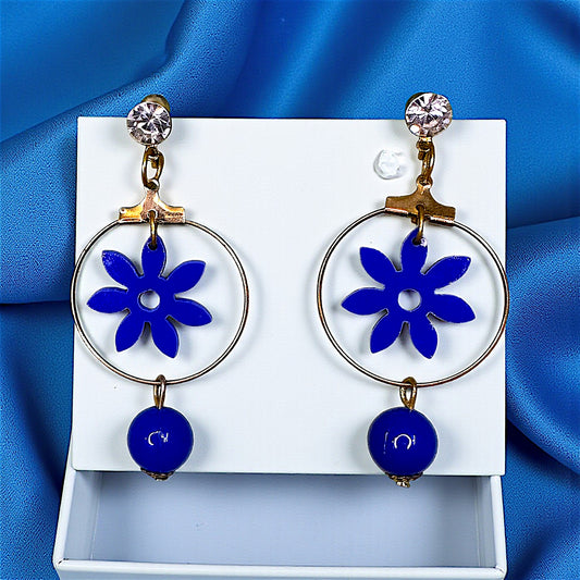 Cute Flower Danglers Dark Blue Earrings bead casuals Ear Rings Earrings ethnic office party Trincket Jewellry Jewelry Jewellery