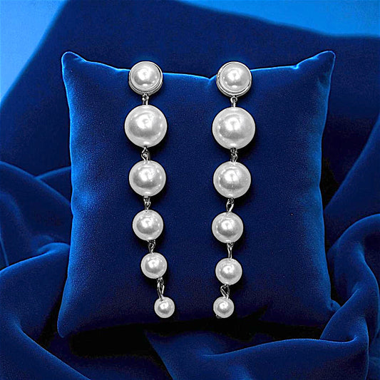 Long White Bead Earrings Silver Base Earrings bead Ear Rings Earrings ethnic party Trincket Jewellry Jewelry Jewellery