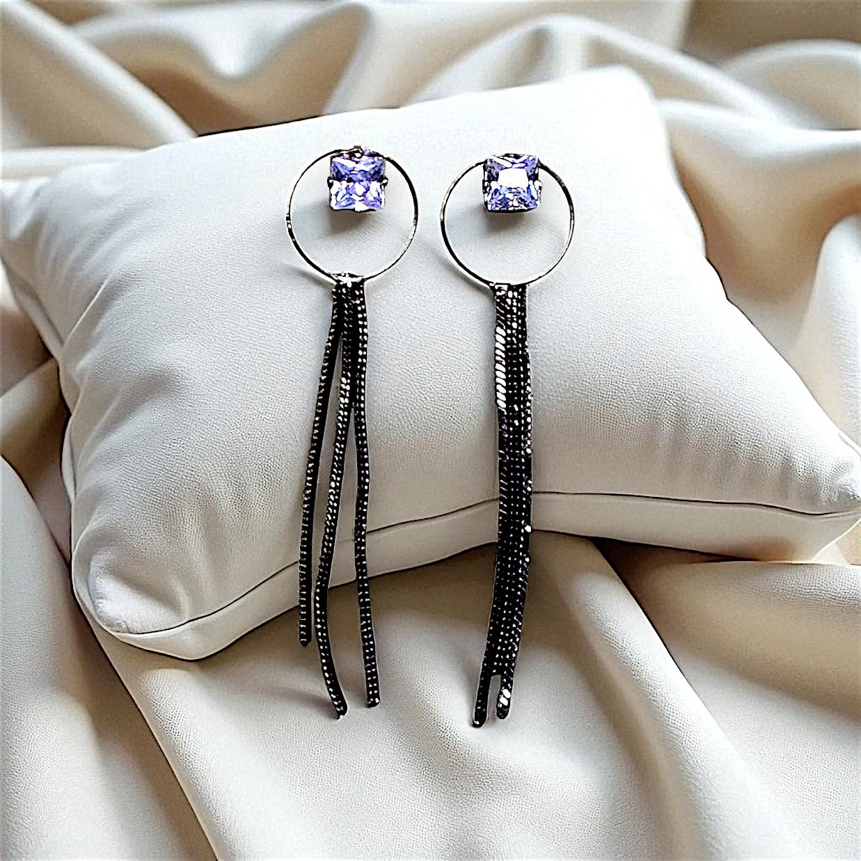 Dazzle in Stone & Chain Earrings - Perfect Party Accessory