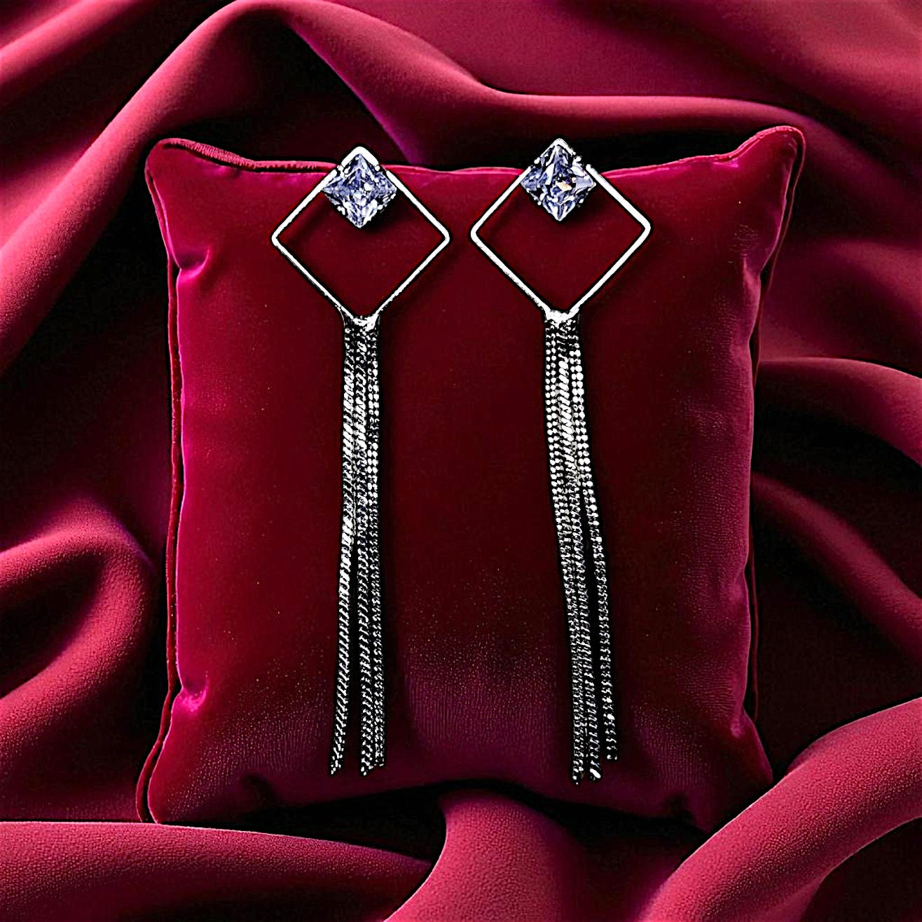 Dazzle in Stone & Chain Earrings - Perfect Party Accessory