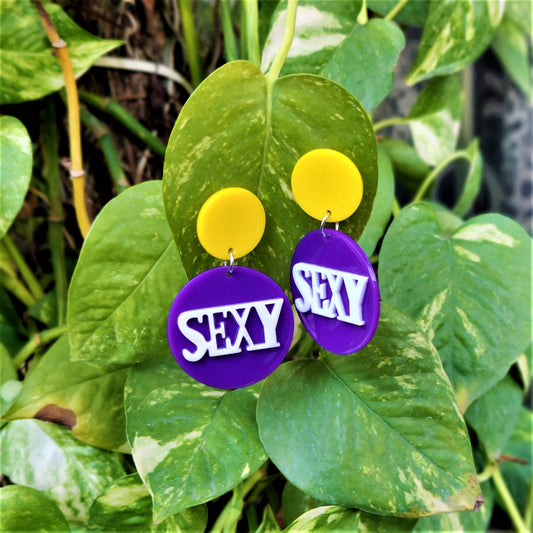 "SEXY" Funky Earrings Purple Earrings casuals Ear Rings Earrings Trincket Jewellry Jewelry Jewellery