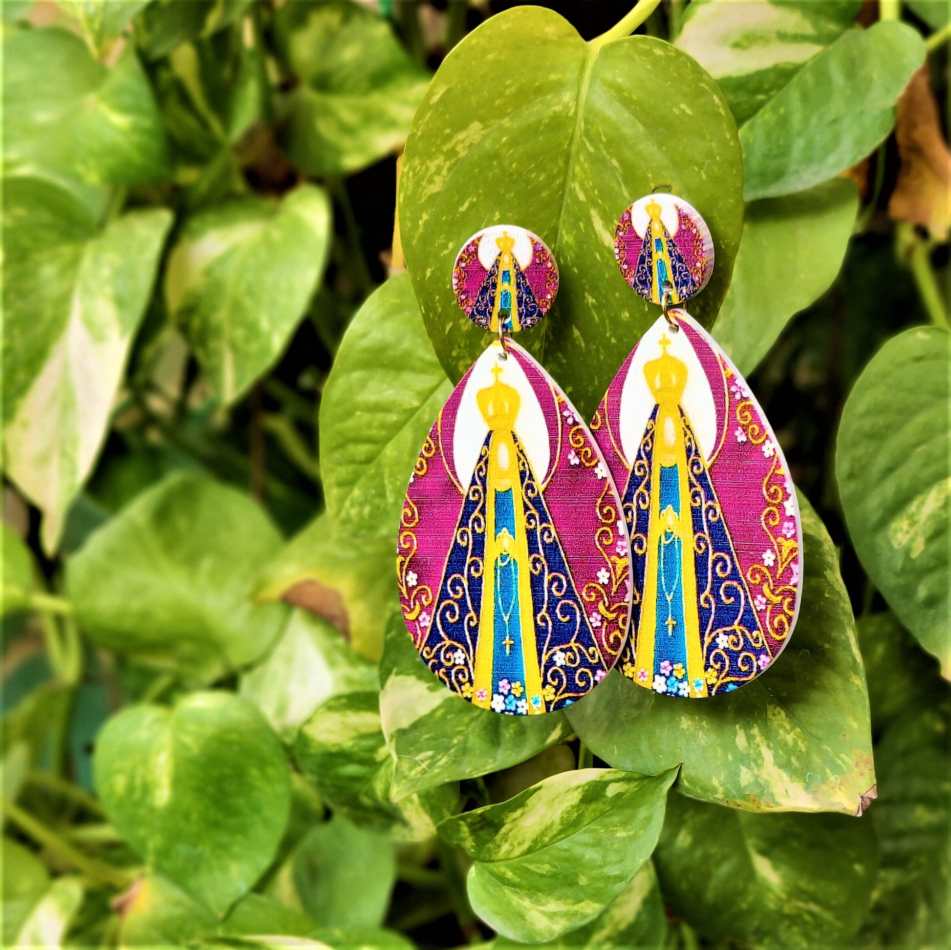 Drop Shaped Wooden Pattern Earrings Pink Earrings casuals Ear Rings Earrings Trincket Jewellry Jewelry Jewellery