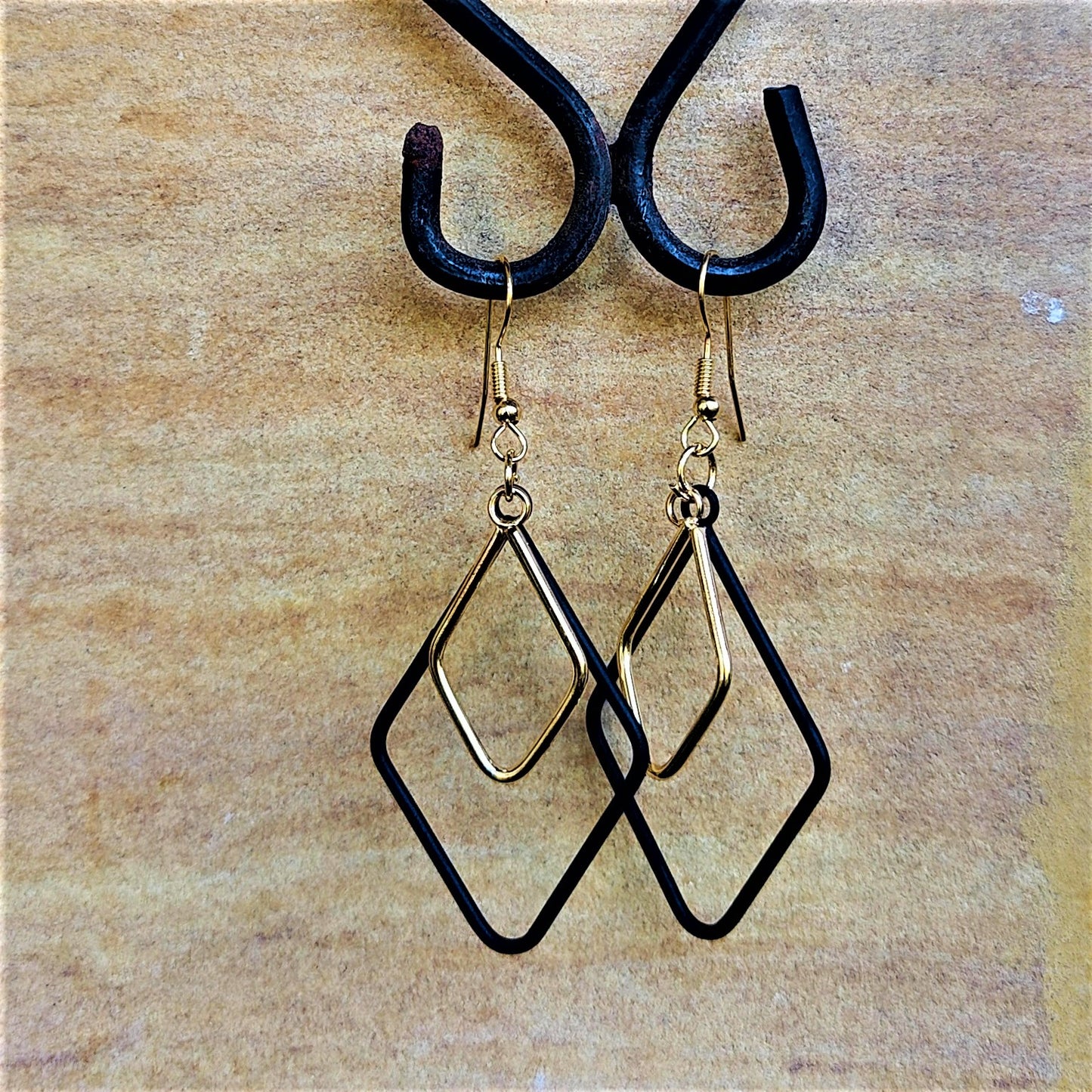 Black and Golden Danglers Small Diamond Earrings casuals Ear Rings Earrings office party Trincket Jewellry Jewelry Jewellery