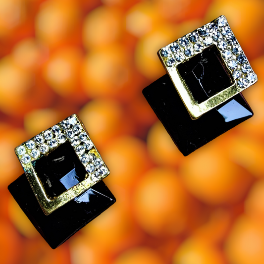 Twin Squares Black Earrings Black Earrings casuals Ear Rings Earrings ethnic office party Trincket Jewellry Jewelry Jewellery
