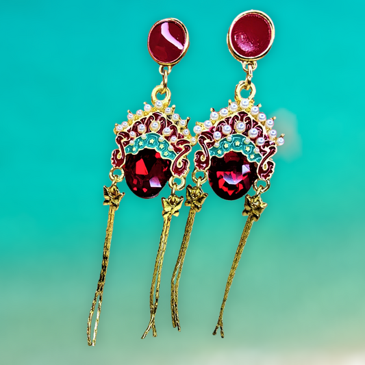 Kathakali Face Earrings Red Earrings bead Ear Rings Earrings ethnic party Trincket Jewellry Jewelry Jewellery