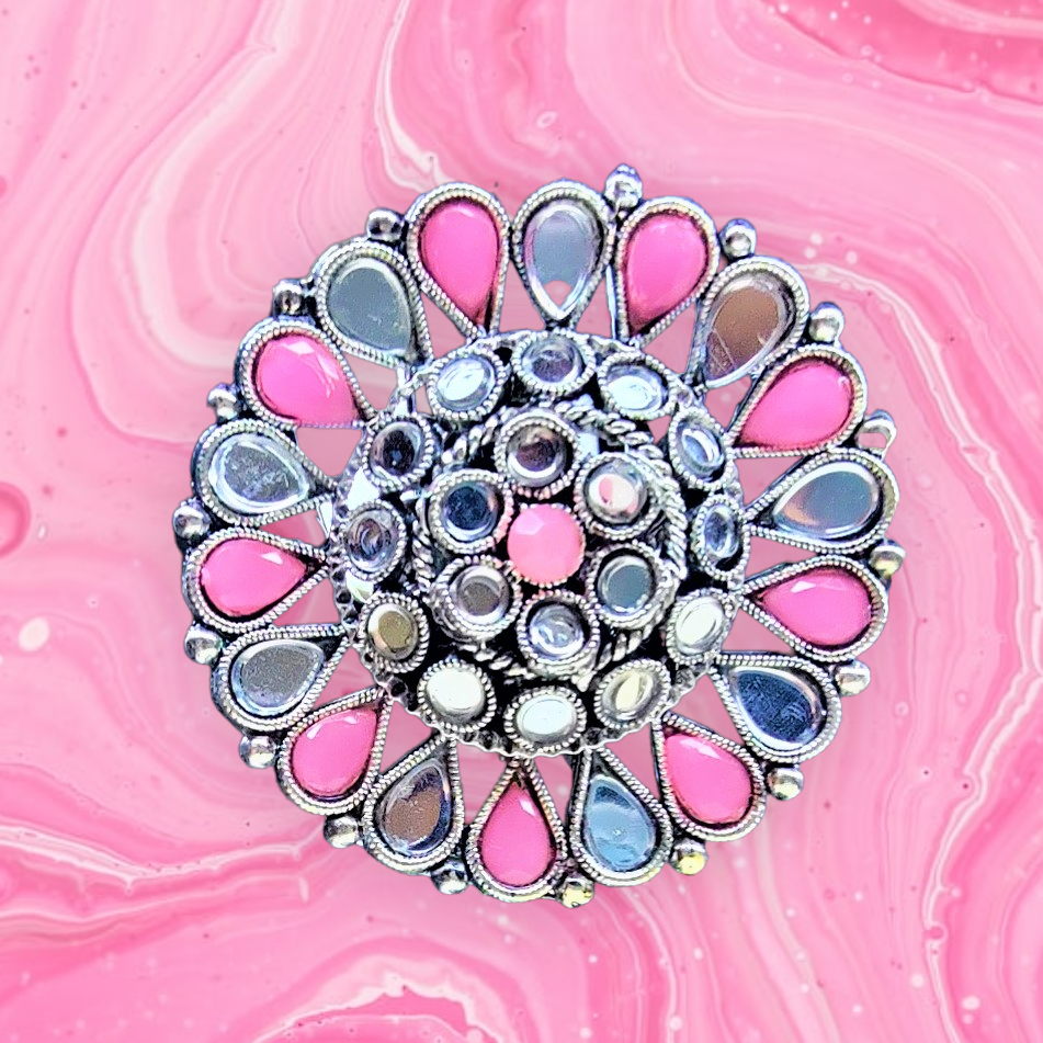 Dazzle with Round Mirror Rings – Adjustable Size Pink Ring casuals ethnic office party Ring Trincket Jewellry Jewelry Jewellery