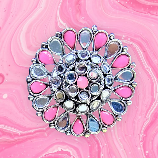 Dazzle with Round Mirror Rings – Adjustable Size Pink Ring casuals ethnic office party Ring Trincket Jewellry Jewelry Jewellery