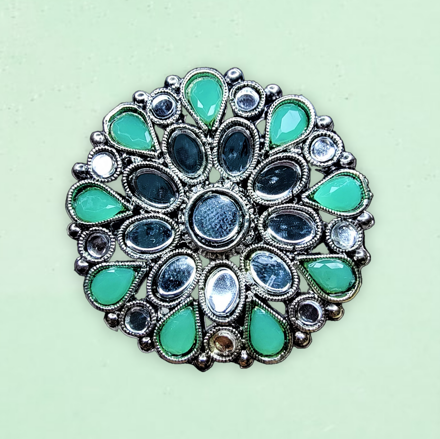 Dazzle with Round Mirror Rings – Adjustable Size Light Green Ring casuals ethnic office party Ring Trincket Jewellry Jewelry Jewellery
