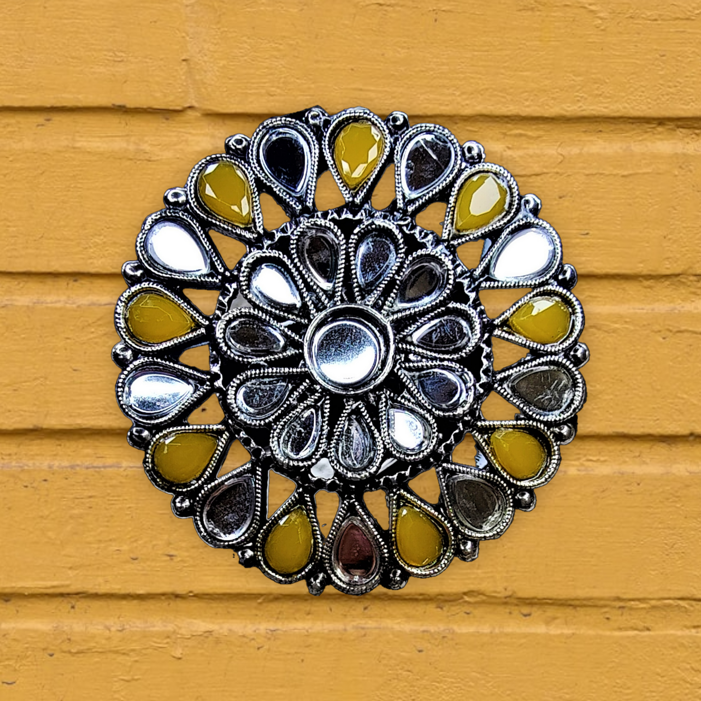 Dazzle with Round Mirror Rings – Adjustable Size Yellow Ring casuals ethnic office party Ring Trincket Jewellry Jewelry Jewellery