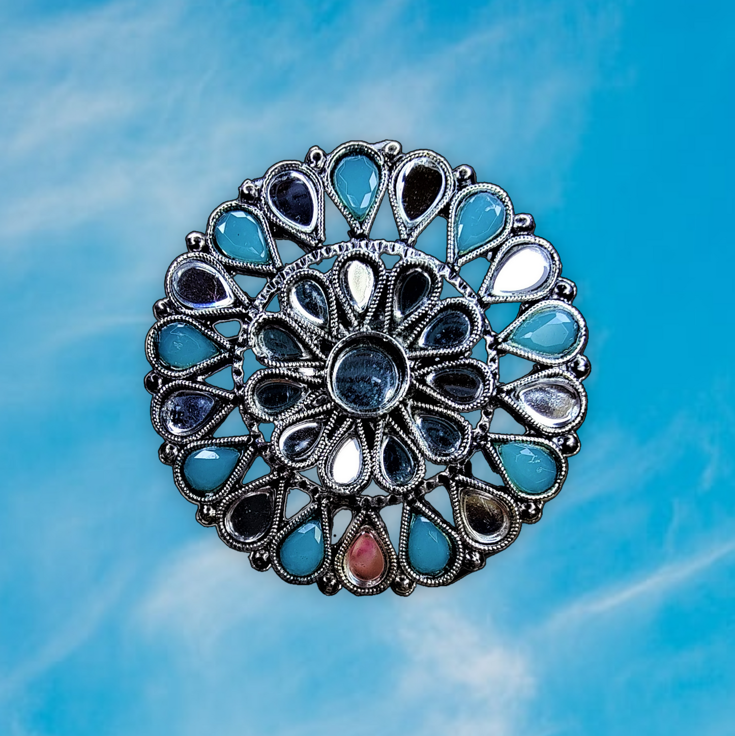 Dazzle with Round Mirror Rings – Adjustable Size Light Blue Ring casuals ethnic office party Ring Trincket Jewellry Jewelry Jewellery