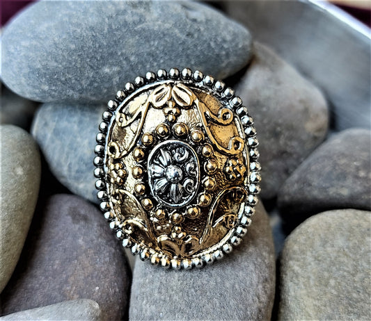 Silver and Gold Oxidized Ring (Style 15) Multicolor free size Ring ethnic Ring Trincket Jewellry Jewelry Jewellery