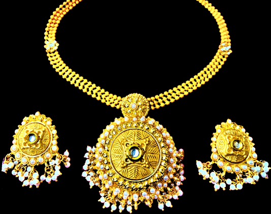 Golden Heavy Pearl Pendant Set Gold Jewelry Set antitarnish ethnic Set Trincket Jewellry Jewelry Jewellery