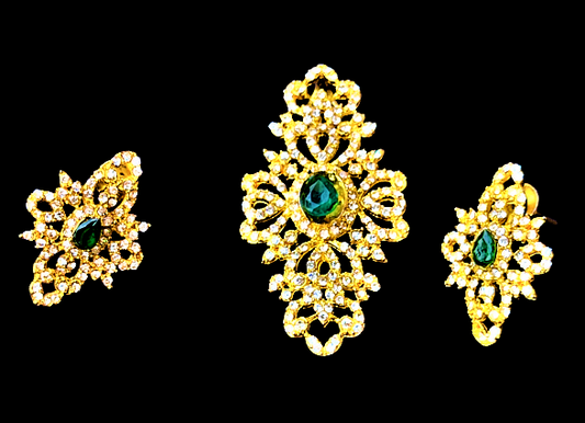 Gold and Green Small Stone Pendant Set Green Jewelry Set ethnic Set Trincket Jewellry Jewelry Jewellery
