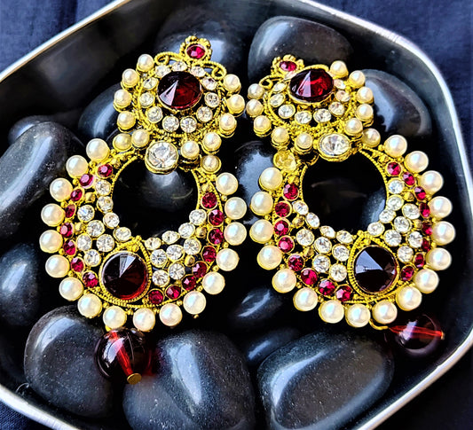 White and Red Small Stone Pearl Earrings Earrings Ear Rings Earrings ethnic Trincket Jewellry Jewelry Jewellery