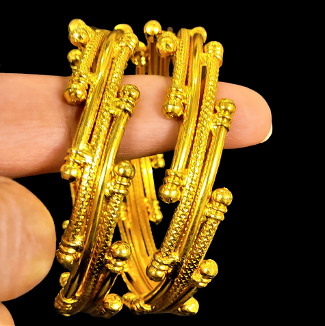 Golden, Diagonal Stripes Kade (Set of 2) Gold Bracelet antitarnish Bracelet ethnic Trincket Jewellry Jewelry Jewellery