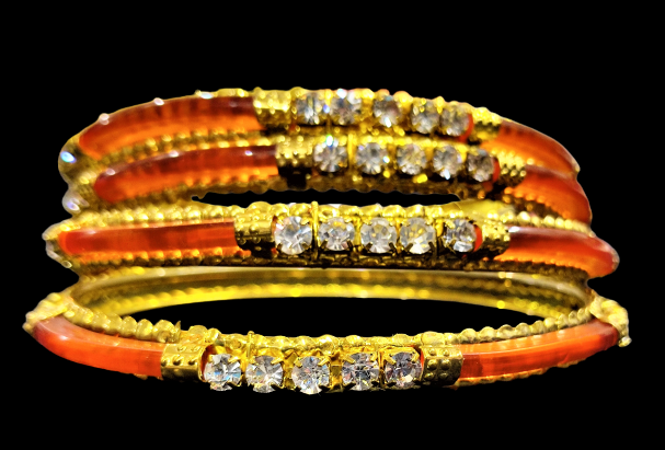 Gold and Orange Kade (Set of 4) Orange Bracelet Bracelet ethnic Trincket Jewellry Jewelry Jewellery