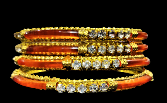 Gold and Orange Kade (Set of 4) Bracelet Bracelet ethnic Trincket Jewellry Jewelry Jewellery