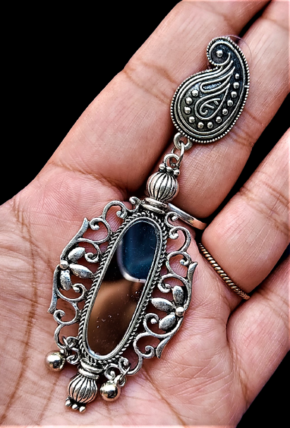 Oval Shape Mirror Earrings Earrings Ear Rings Earrings ethnic Trincket Jewellry Jewelry Jewellery