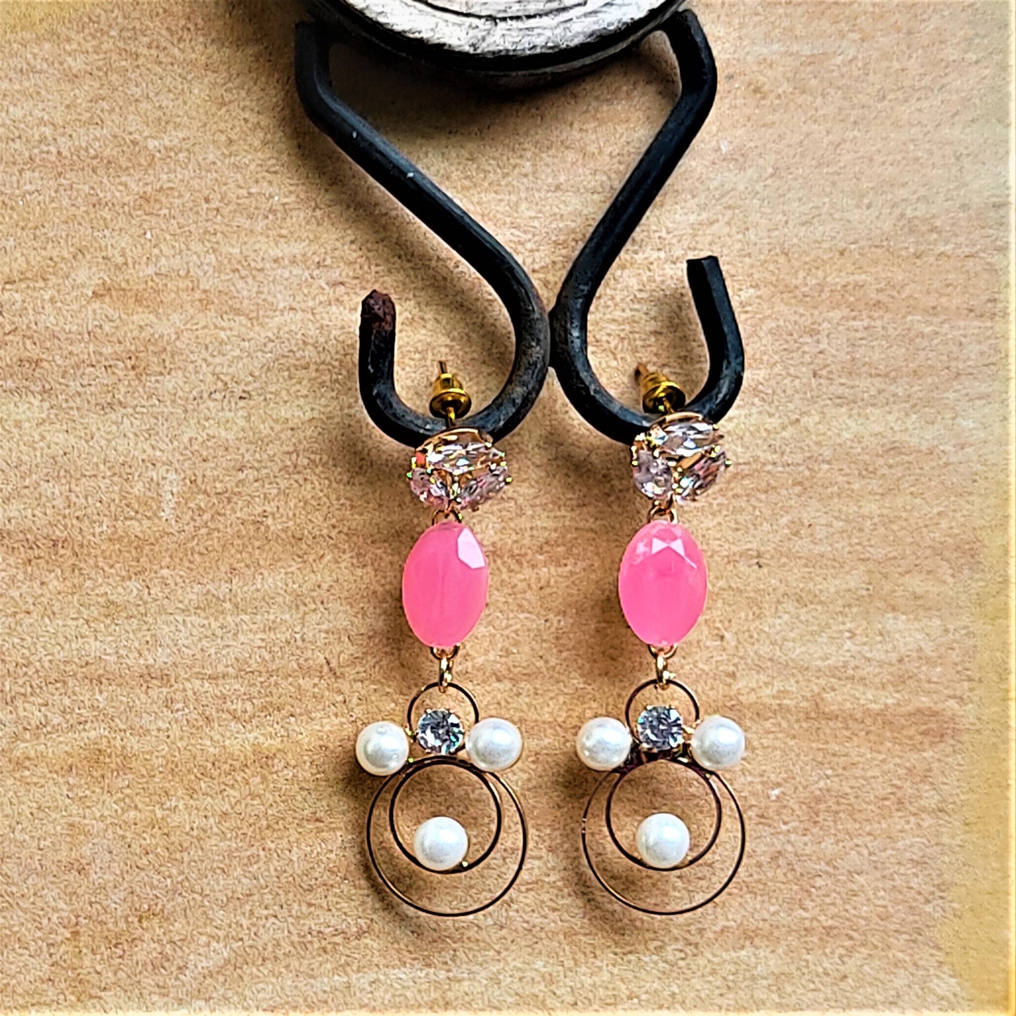 Stone and Beads studded Earrings Pink Earrings bead Ear Rings Earrings ethnic party Trincket Jewellry Jewelry Jewellery
