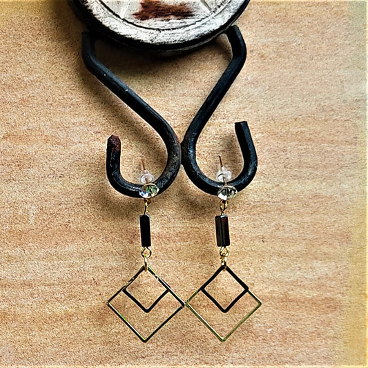 Black and Gold Diamond Shape Earrings Black Earrings casuals Ear Rings Earrings office party Trincket Jewellry Jewelry Jewellery