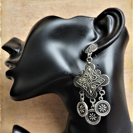 Diamond and round shape black tone earrings Earrings Ear Rings Earrings ethnic Trincket Jewellry Jewelry Jewellery