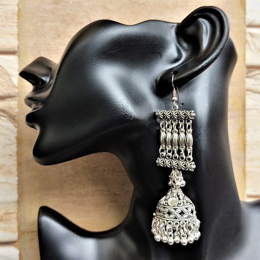 Oxidized Silver Jhumkis with mirror work Earrings Ear Rings Earrings ethnic Trincket Jewellry Jewelry Jewellery