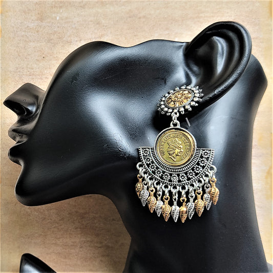 Gold and Silver Half Moon Earrings Earrings Ear Rings Earrings ethnic Trincket Jewellry Jewelry Jewellery