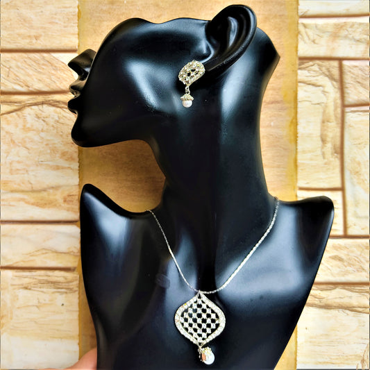 Silver Small Stone Leaf Pendant Set Silver Jewelry Set party Set Trincket Jewellry Jewelry Jewellery