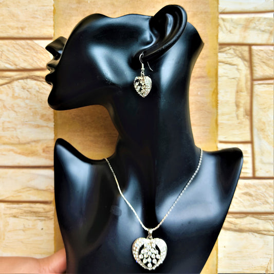 Silver Small Stone Heart Pendant Set Silver Jewelry Set party Set Trincket Jewellry Jewelry Jewellery