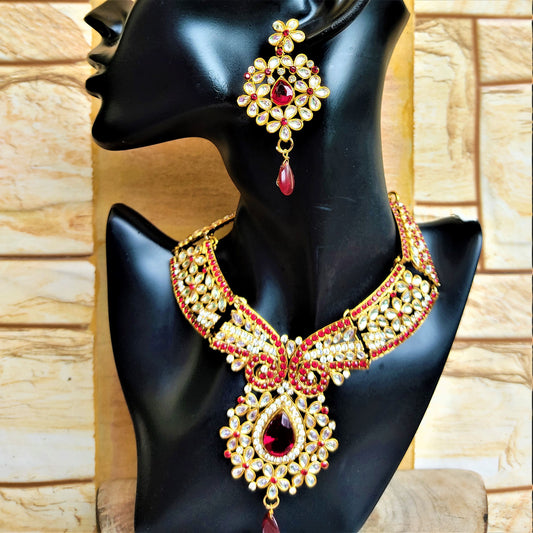 White and Maroon Set with Maang Teeka Jewelry Set ethnic Set Trincket Jewellry Jewelry Jewellery