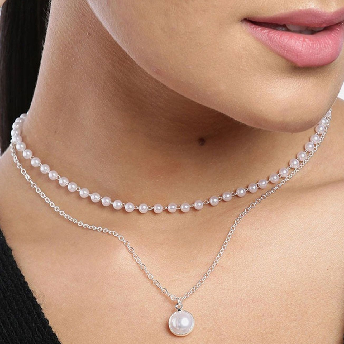 Beaded Double Chain Necklace Necklace bead casuals Necklace office party Trincket Jewellry Jewelry Jewellery