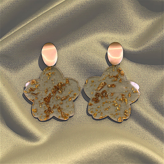 Transparent Plastic Earrings with Golden Print Gold Earrings casuals Ear Rings Earrings office party Trincket Jewellry Jewelry Jewellery