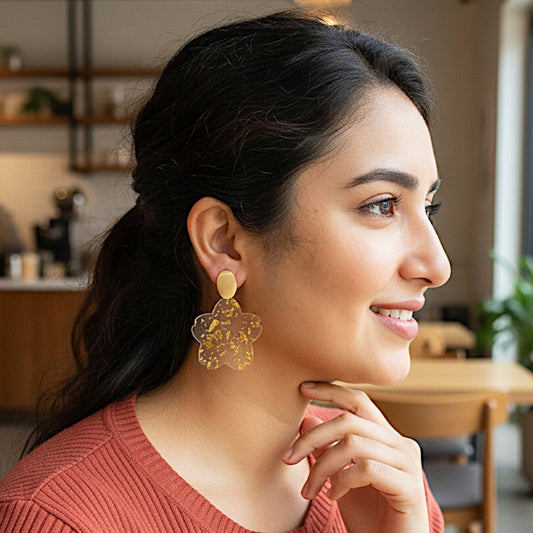 Transparent Plastic Earrings with Golden Print Earrings casuals Ear Rings Earrings office party Trincket Jewellry Jewelry Jewellery