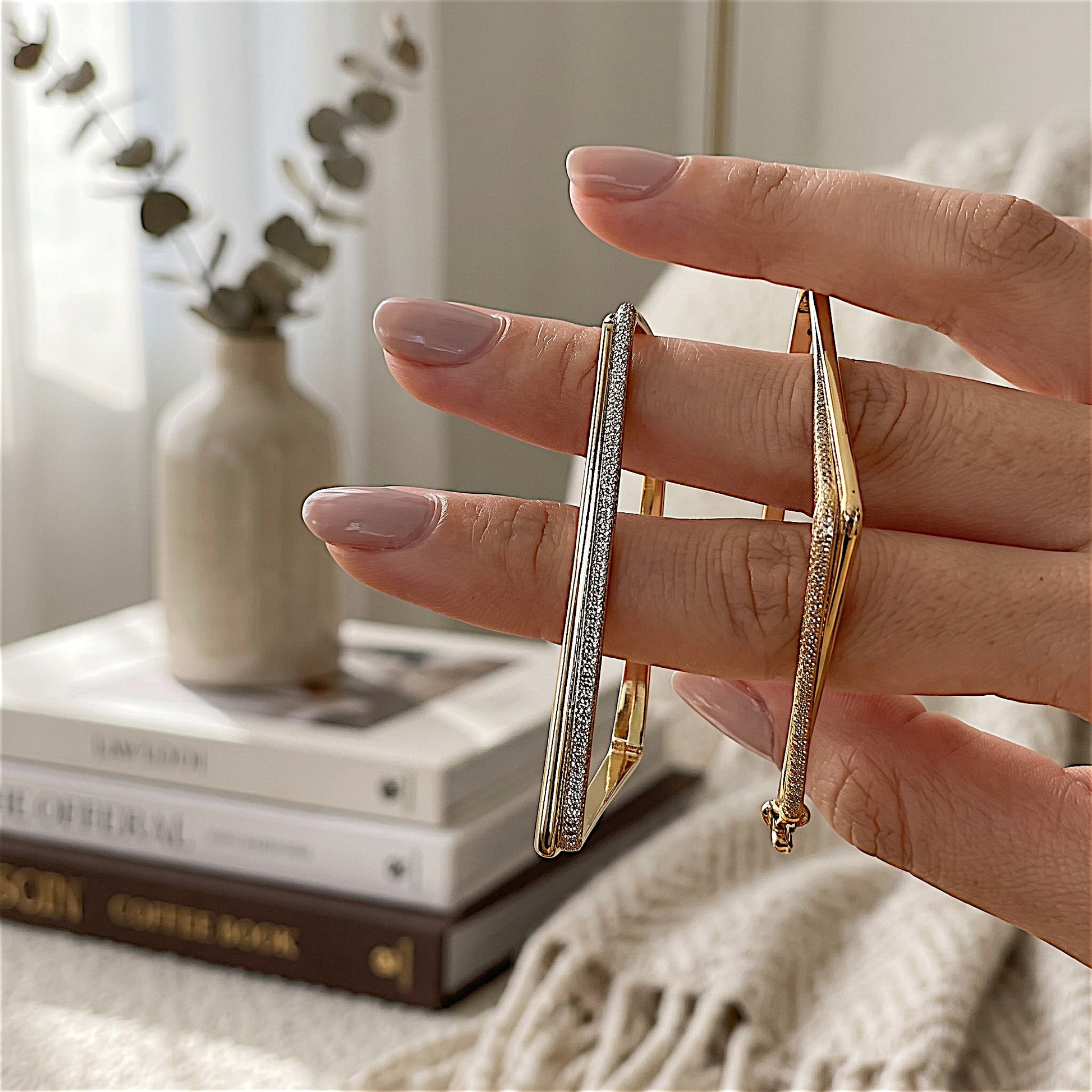 Diamond Shaped Hoops Gold Earrings antitarnish Ear Rings Earrings party Trincket Jewellry Jewelry Jewellery