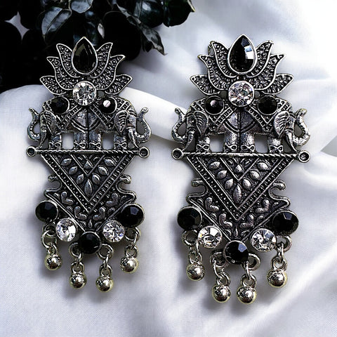 Oxidized Lotus Earrings