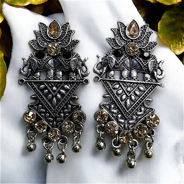 Oxidized Lotus Earrings