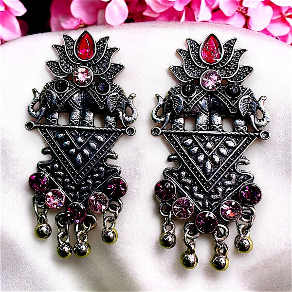 Oxidized Lotus Earrings