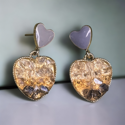 Twin Heart Grey & Beige Earrings