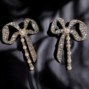 Stone Studded Big Bow Earrings