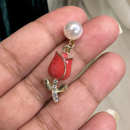 Pearl and Rose Studs Earrings bead casuals Ear Rings Earrings office party Trincket Jewellry Jewelry Jewellery