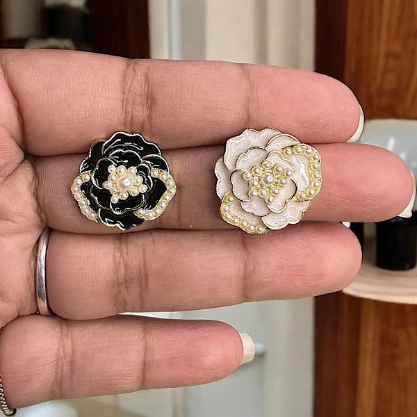 Beady Enamel Flower Studs - Ethnic Elegance Add a floral touch to your ethnic attire with Beady Enamel Flower Studs. Perfectly charming and stylish for every occasion!