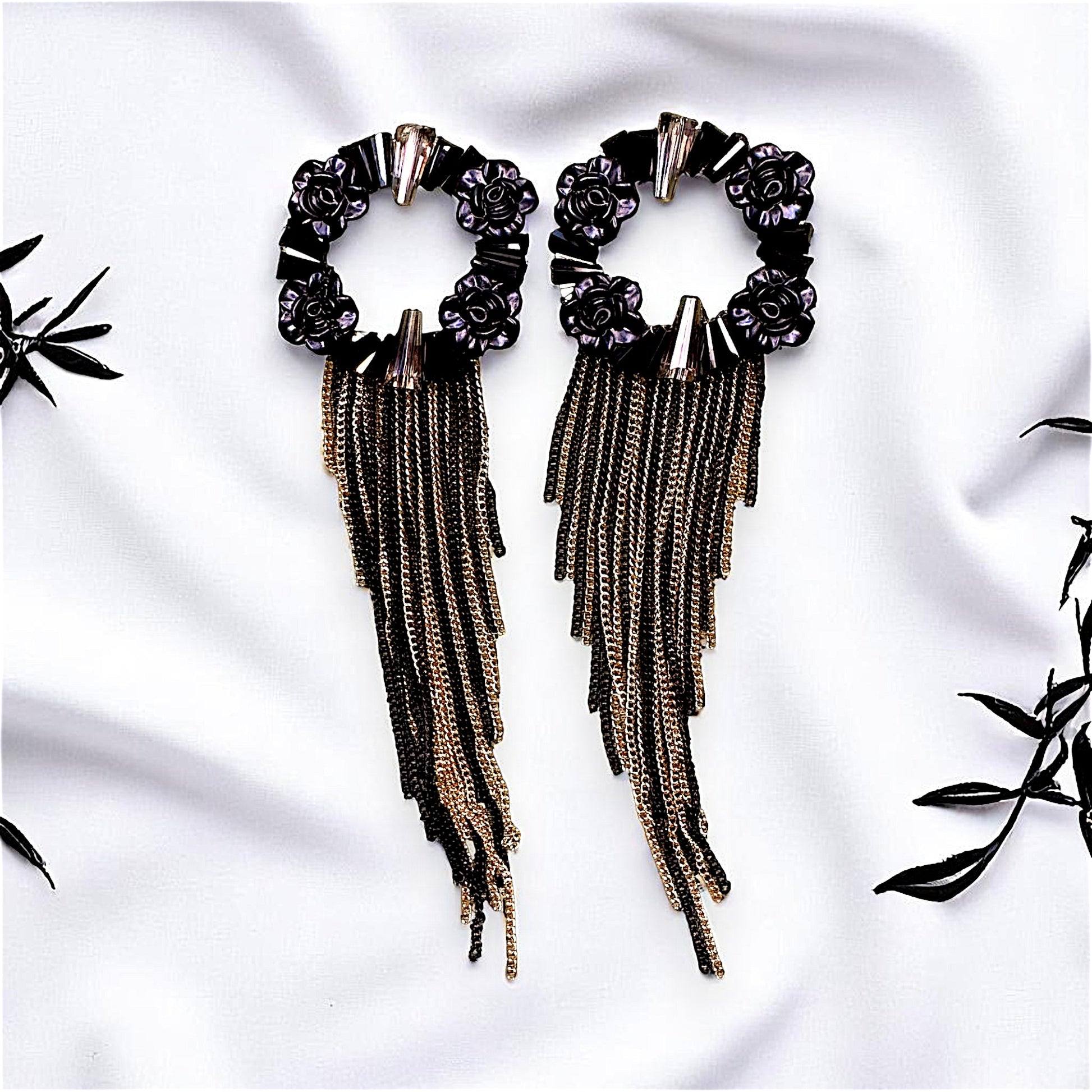Rose Beads Korean Dangler Black Earrings bead Ear Rings Earrings party Trincket Jewellry Jewelry Jewellery