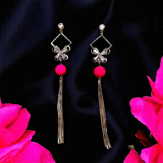 Single Bead Danglers Pink Earrings AD bead Ear Rings Earrings party Trincket Jewellry Jewelry Jewellery